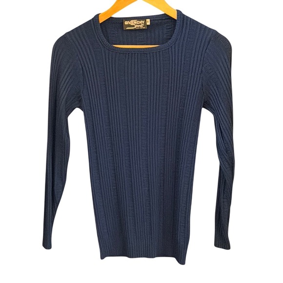 Givenchy Sweaters - Vintage 70's 80's Givenchy Sport Ribbed Knit Sweater Navy Blue Minimalist Chic